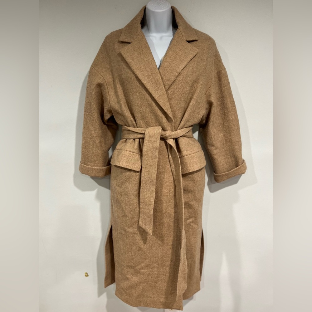 Zara wool belted coat tan š„blogger style aritzia maxmara nanushka - Picture 7 of 16